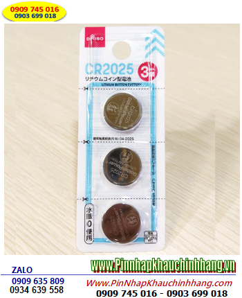 DAISO CR2025, Pin 3v lithium DAISO CR2025 _thi trường nội địa Nhật, Vỉ pin ghi chữ Nhật / Vỉ 3viên